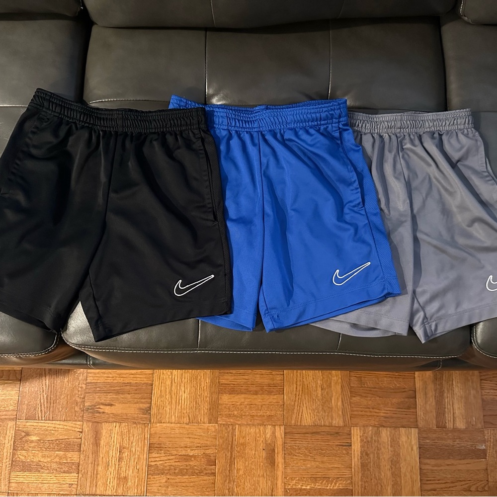 Nike Boys’ Dri Fit Traning Shorts Size S Small Lot of 3 Black, Blue, and Grey